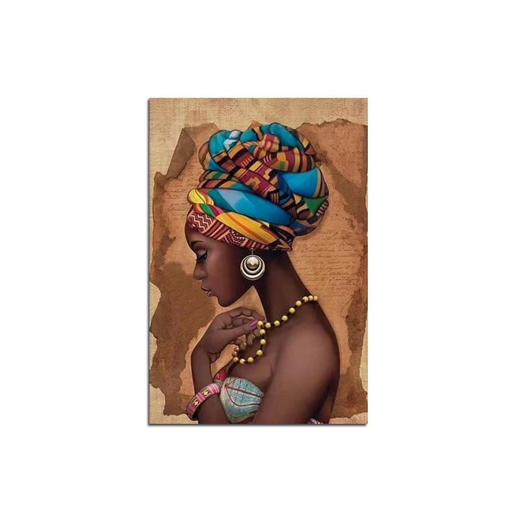 Tableaux africains traditionnels - Femme au foulard wax Kenté – Image 4