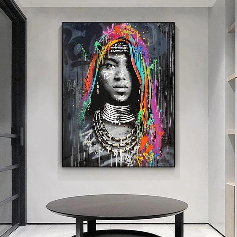 Tableaux africains traditionnels visage en noir et blanc – Image 4