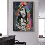tableau africain visage noir et blanc