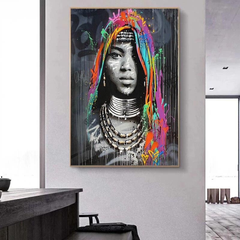 tableau africain visage noir et blanc