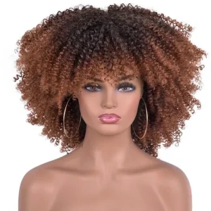 Perruques afro châtain foncé