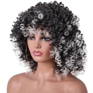Perruques afro noire et mèches grises