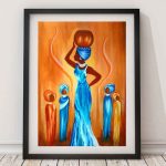 tableau femme africaine tenue bleue
