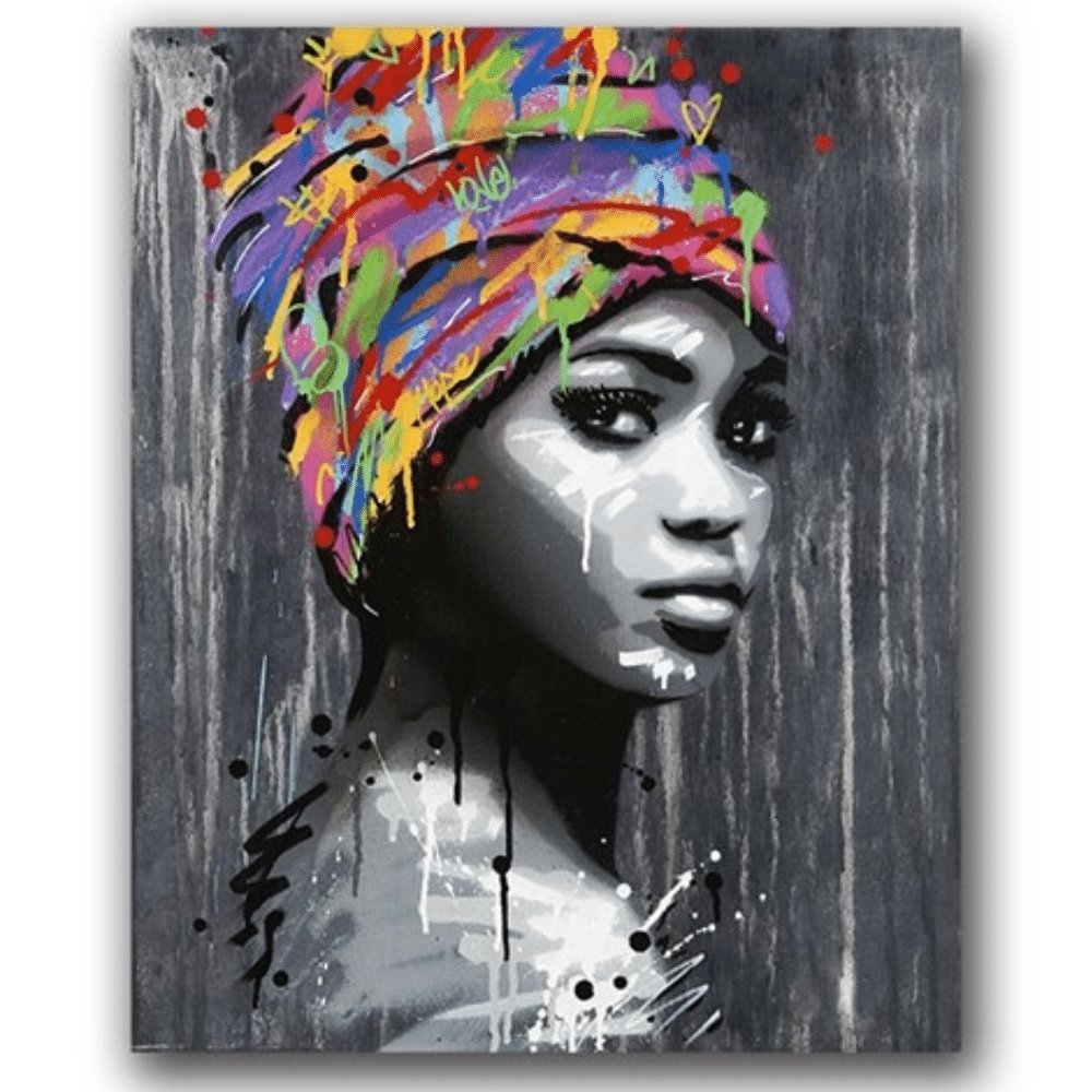 Tableaux africains traditionnels femme en noir et blanc – Image 4