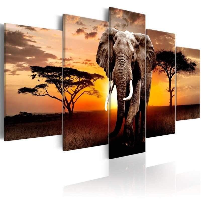 Tableau éléphant savane coloré