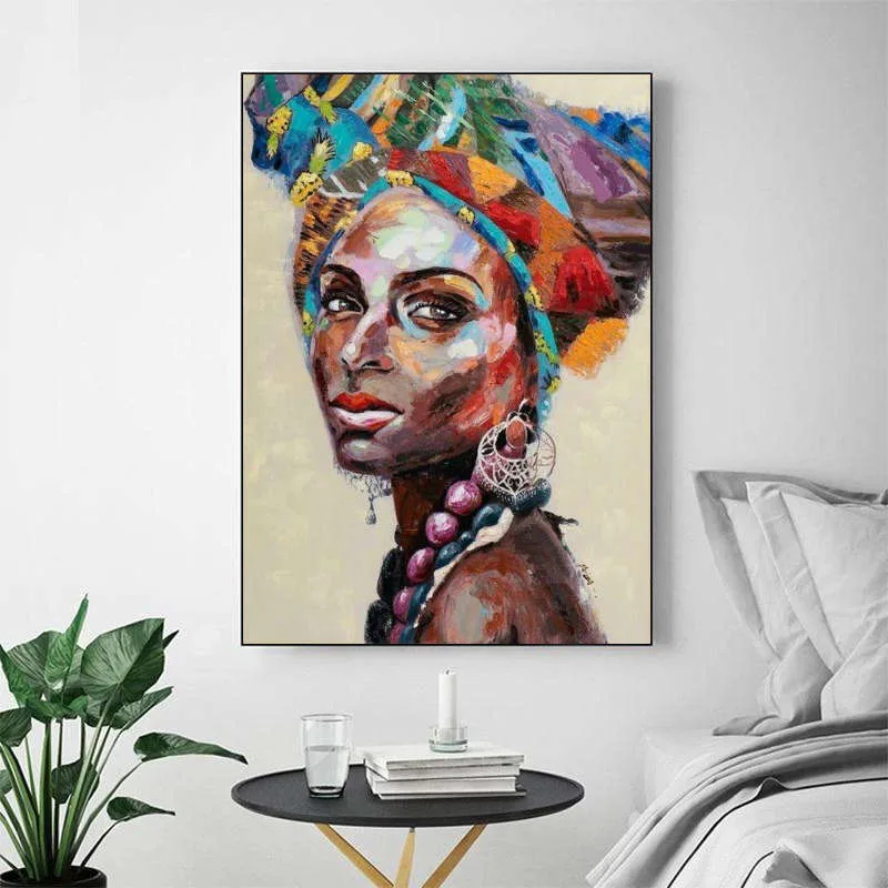 Tableaux africains traditionnels - silhouette féminine multicolore