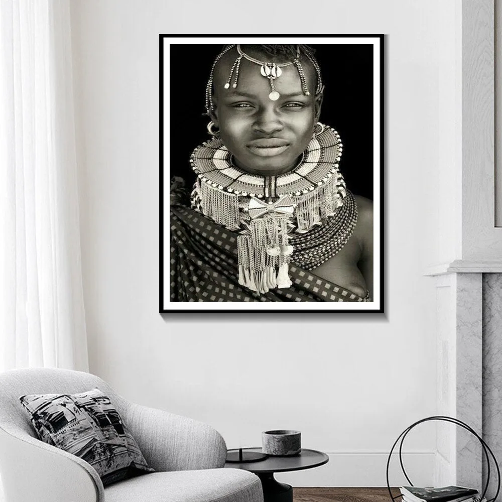 Tableaux africains traditionnels visage en noir et blanc – Image 2
