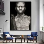 Tableaux africains traditionnels - Portrait monochrome