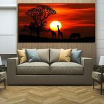 Tableau girafes coucher de soleil