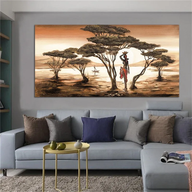 Tableaux africains traditionnels - Paysage africain