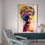 Tableaux africains traditionnels - portrait femme en couleurs