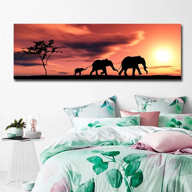 Tableaux africains traditionnels coucher de soleil