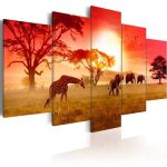 Peinture savane girafe éléphant