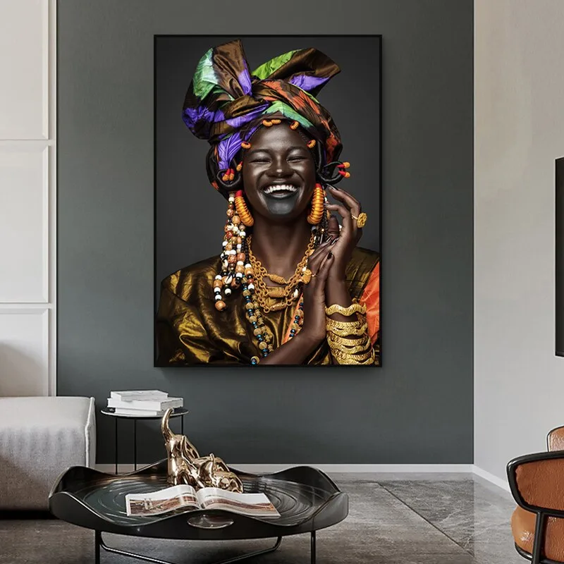 Tableaux africains traditionnels - Femme au foulard wax Kenté – Image 2
