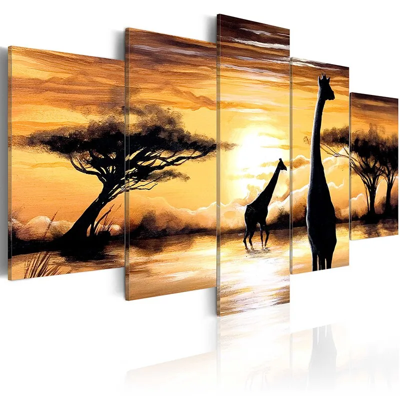 Tableaux africains traditionnels girafe en silhouette