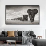 Tableaux africains traditionnels - Éléphant dans le paysage africain