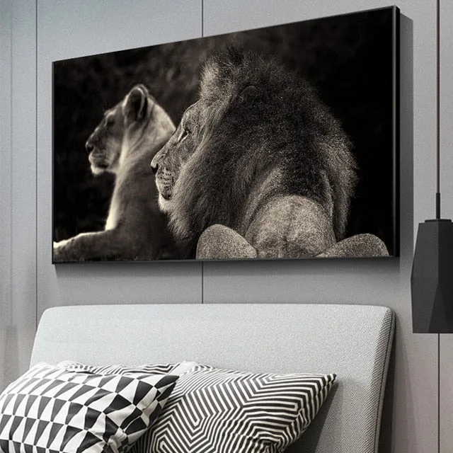 Tableaux africains traditionnels - Lion sauvage
