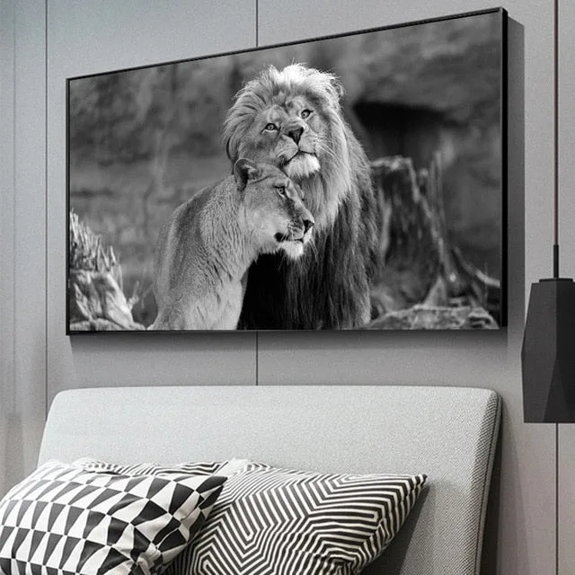 Tableaux africains traditionnels - Lion sauvage