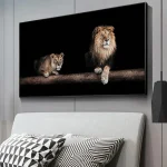Tableaux africains traditionnels - Lion au crépuscule
