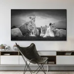 Tableaux africains traditionnels meute de lions