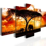 Tableaux africains traditionnels - scène d'éléphants