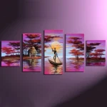 Tableaux africains traditionnels : homme en pirogue