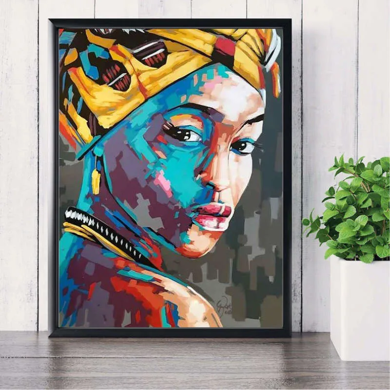 Tableaux africains traditionnels - Silhouette féminine aux couleurs vives